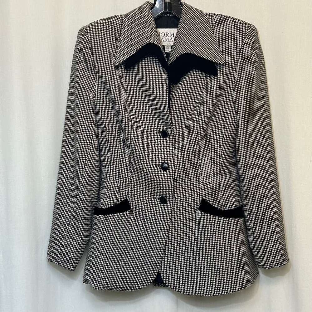 Norman Kamali Vintage 100% Wool Houndstooth Blazer Women's‎ Size 4
